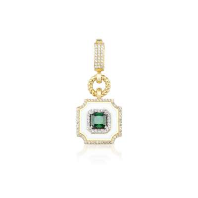 14k Altın Beyaz Mineli Taşlı Charm Kolye Ucu - 1