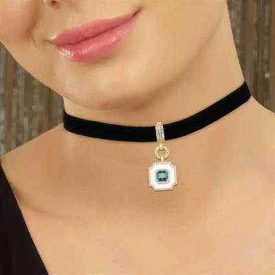 14k Altın Beyaz Mineli Taşlı Charm Kolye Ucu - 2