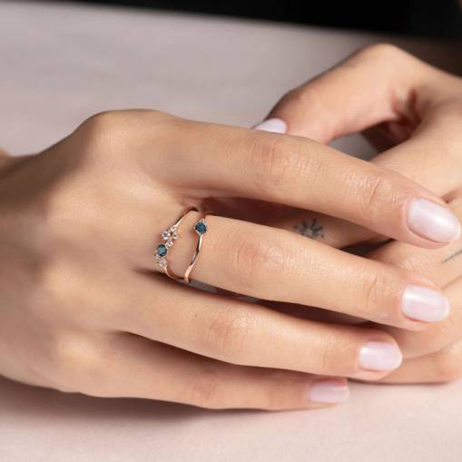 14k Altın Cabaret Asimetrik Twin Yüzük - 3