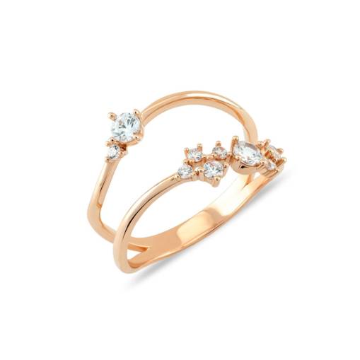 14k Altın Cabaret Asimetrik Twin Yüzük - 1