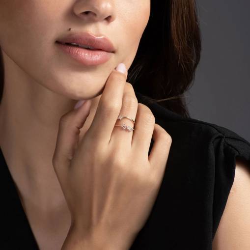 14k Altın Cabaret Asimetrik Twin Yüzük - 2