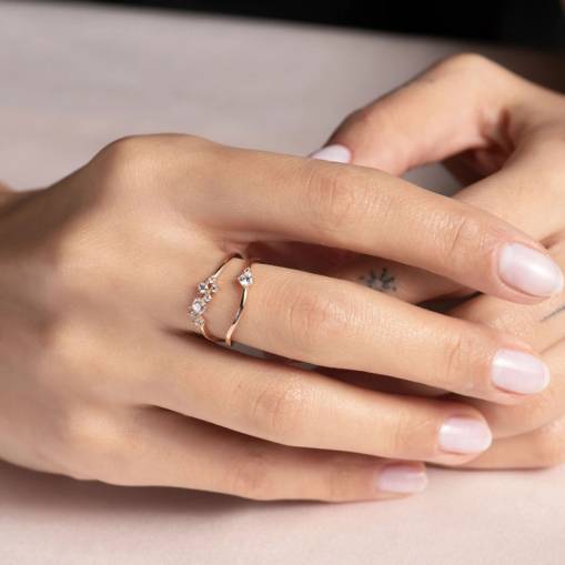 14k Altın Cabaret Asimetrik Twin Yüzük - 3