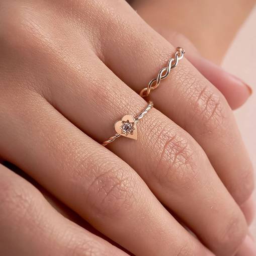 14k Altın Cabaret Kalpli Burgu Yüzük - 3