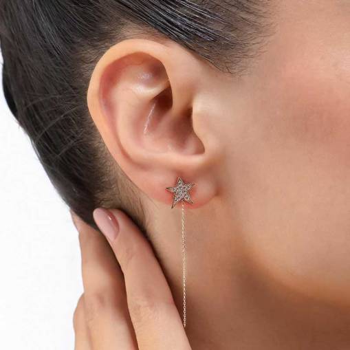 14k Altın Cabaret Sallantılı Yıldız Küpe - 2