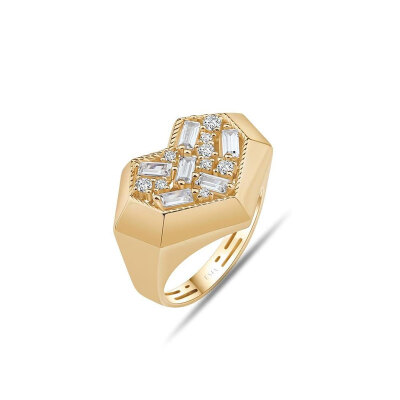 14k Altın Çağla Ema Baget Taşlı Kalp Yüzük