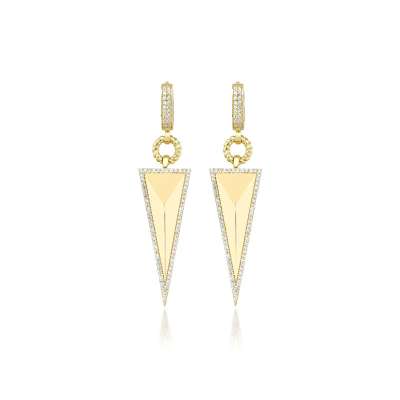 14k Altın Çağla Ema Üçgen Piramit Charm Küpe - 1