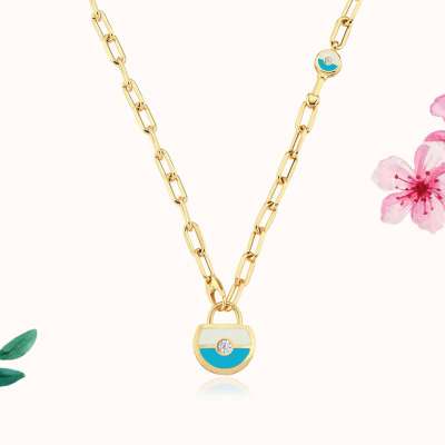 14k Altın Cetaş Bir Dilek Tut Kilit Kolye