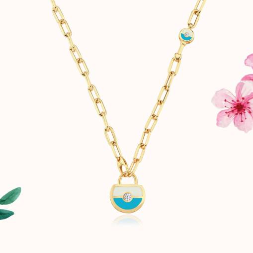 14k Altın Cetaş Bir Dilek Tut Kilit Kolye - 1