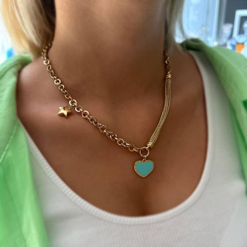14k Altın Cetaş Eterna Heart&Star Kolye - 1