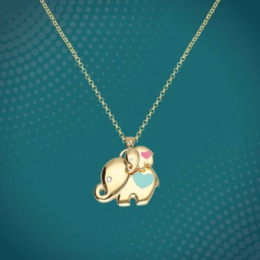 14k Altın Cetaş Eterna Kalpli Fil Kolye - 1