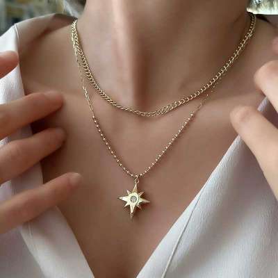 14k Altın Cetaş Eterna Kutup Yıldızı Çift Zincir Kolye - 1
