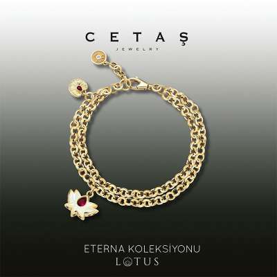 14k Altın Cetaş Eterna Lotus Çift Zincir Bileklik - 2