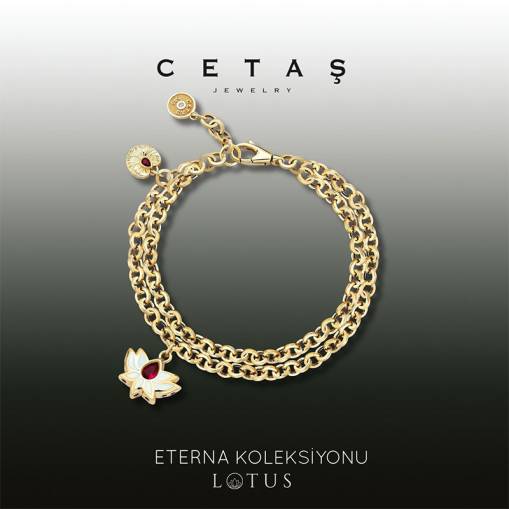 14k Altın Cetaş Eterna Lotus Çift Zincir Bileklik - 2