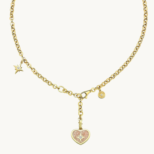 14 Ayar Altın Cetaş Eterna Pembe Sedefli Pusula Kalp Kolye - 1