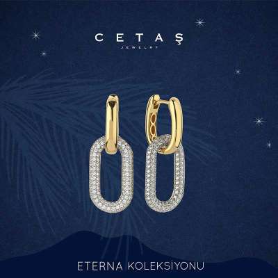 14k Altın Cetaş Eterna Taşlı Sallantılı Kolye - 3