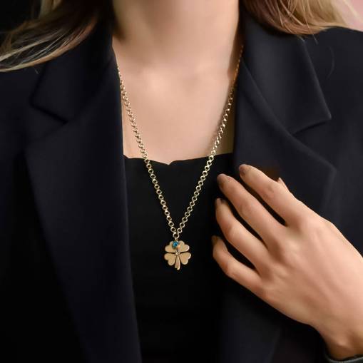 14k Altın Cetaş Fortuna Nazar Yonca Kolye - 2