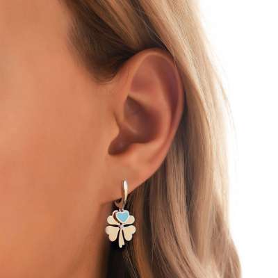 14k Altın Cetaş Fortuna Yonca Kalp Küpe