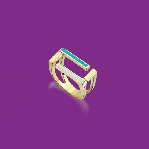 14k Altın Cetaş Geometrik Minima Yüzük - 2