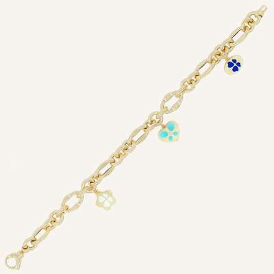 14k Altın Cetaş Kalpli Yonca Bileklik - ENGİNGOLD CETAŞ