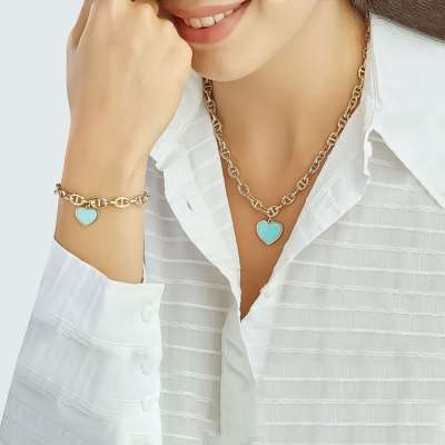 14k Altın Cetaş Mineli Kalp Zincir Kolye - ENGİNGOLD CETAŞ