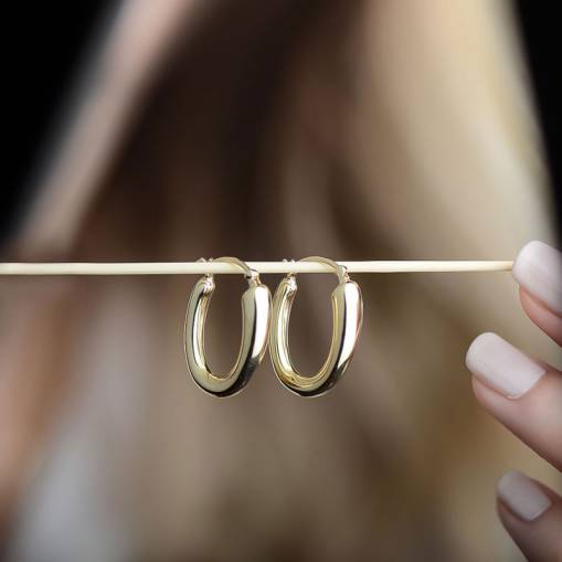 14k Altın Cetaş Oval Halka Küpe - 1