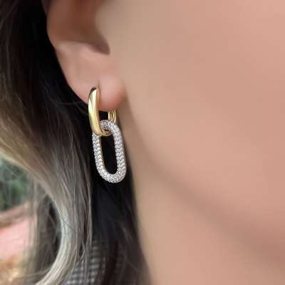 14k Altın Cetaş Taşlı Oval Halka Küpe - ENGİNGOLD CETAŞ