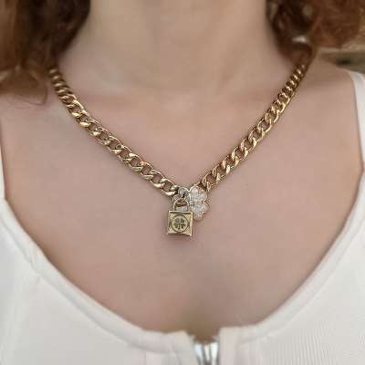 14k Altın Cetaş Yonca Kilit Kolye - ENGİNGOLD CETAŞ