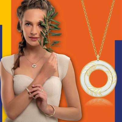 14k Altın Cetaş Zeytin Yapraklı Olivia Kolye - 2