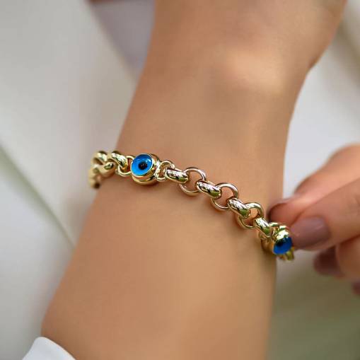 14k Altın Çift Nazar Boncuklu Bileklik - 2