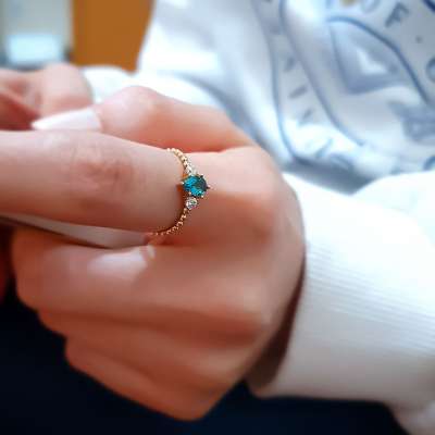 14k Altın Damla Renkli Taşlı Yüzük - 4