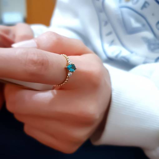 14k Altın Damla Renkli Taşlı Yüzük - 4