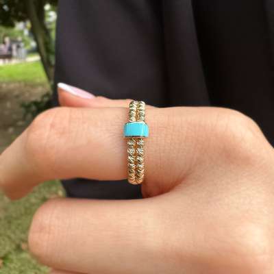 14k Altın Dorika Toplu Mavi Mine Yüzük