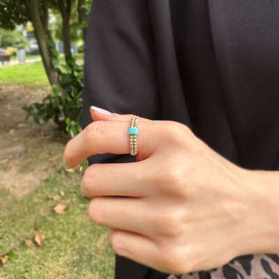 14k Altın Dorika Toplu Mavi Mine Yüzük - 2