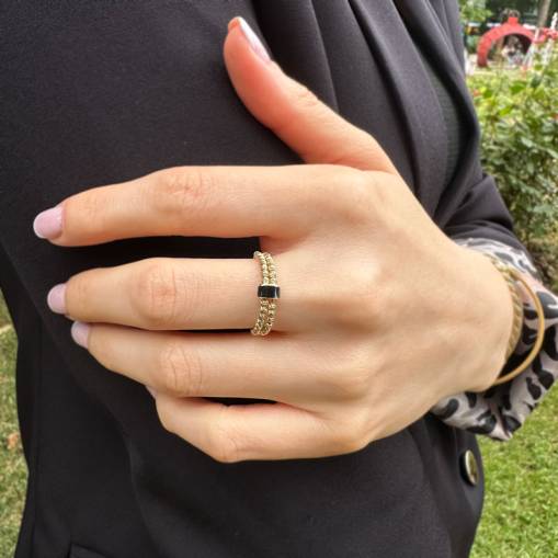 14k Altın Dorika Toplu Siyah Mine Yüzük - 2