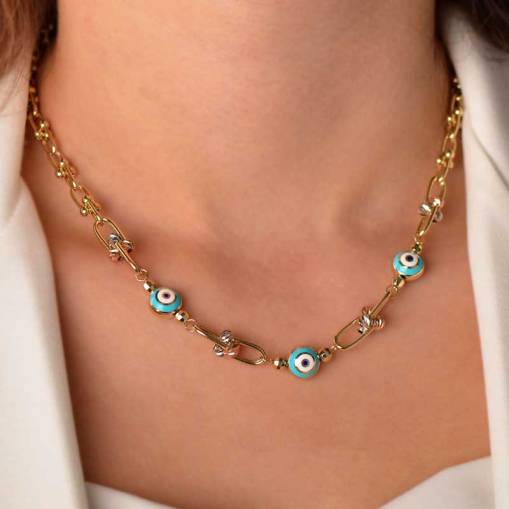 14k Altın Dorikalı Nazar Boncuklu Kolye - 1