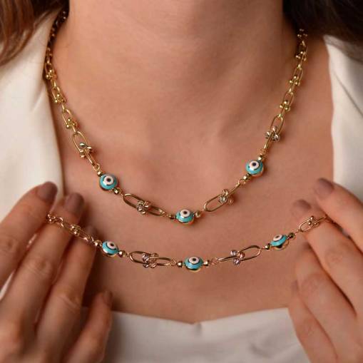 14k Altın Dorikalı Nazar Boncuklu Kolye - 2
