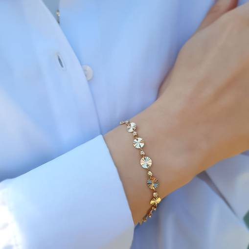 14k Altın Dorikalı Pullu Zincir Bileklik - 2