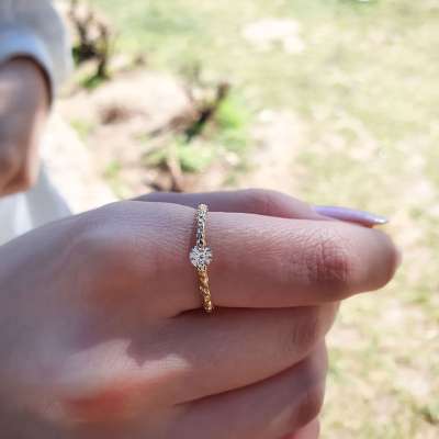14k Altın Dövme Tektaş Yüzük - 2