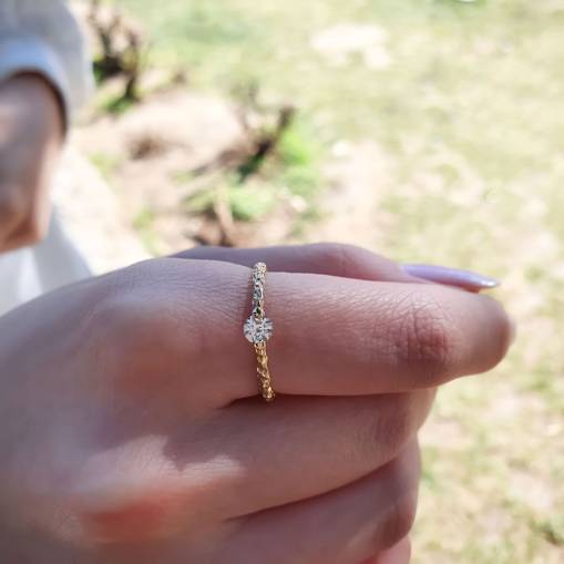 14k Altın Dövme Tektaş Yüzük - 2