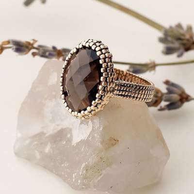 14k Altın Dumanlı Topaz Taşlı Yüzük - ENGİNGOLD İZM