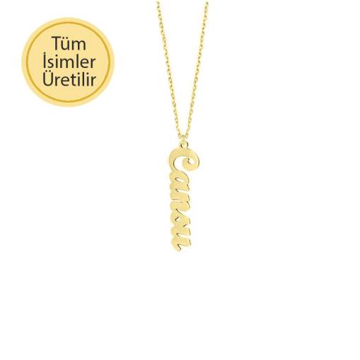 14k Altın El Yazı Dikey İsim Kolye - 1