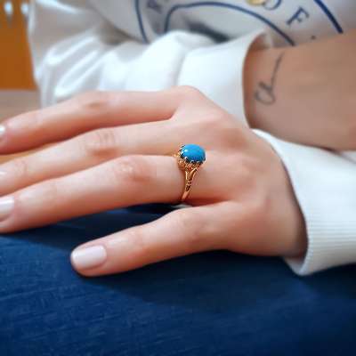 14k Altın Firuze Taşlı Yüzük - 3