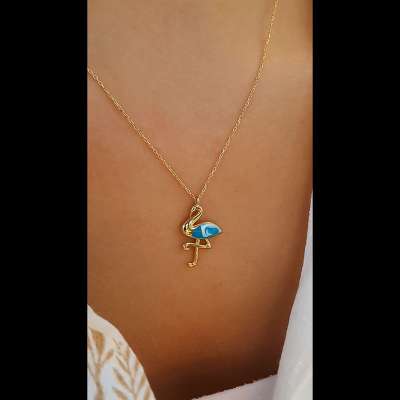 14k Altın Flamingo Figürlü Kolye