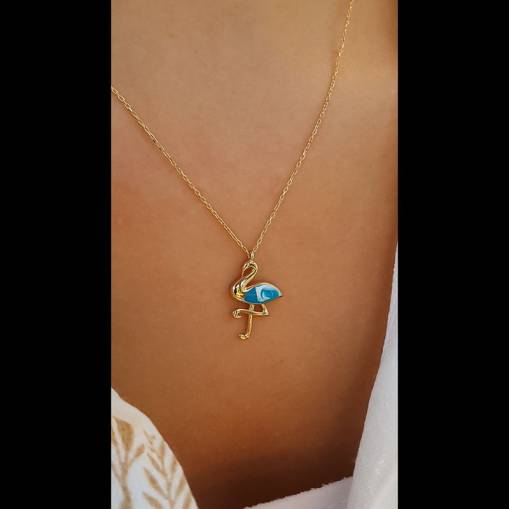 14k Altın Flamingo Figürlü Kolye - 1