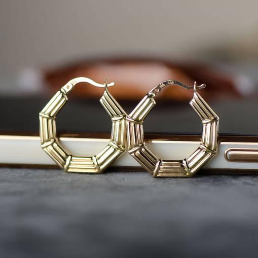 14k Altın Geometrik Halka Küpe - 1