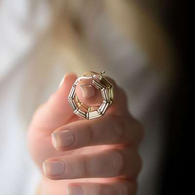 14k Altın Geometrik Halka Küpe - 2