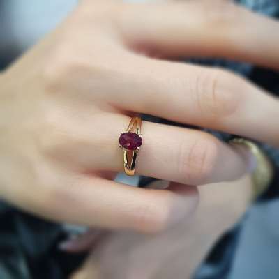 14k Altın Granat Lal Taşlı Yüzük - ENGİNGOLD İZM