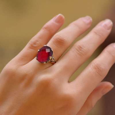 14k Altın Granat Lal Taşlı Yüzük