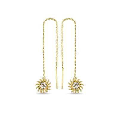 14k Altın Güneş Figürlü Sallantılı Zincir Küpe - ENGİNGOLD