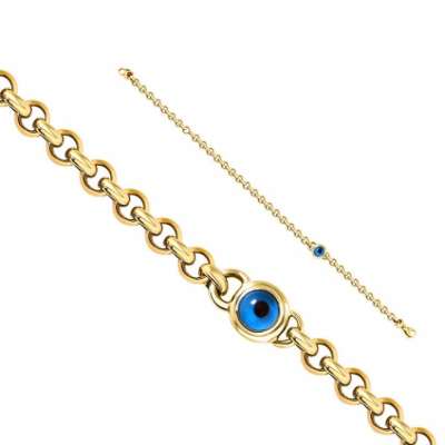 14k Altın Halka Nazar Boncuklu Bileklik - ENGİNGOLD ALN